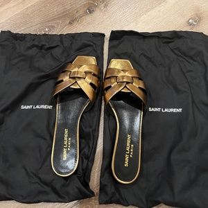 Yves Saint Laurent Nu Pieds Slide ~ Silky Oro Scuro ~ Size 36 US 6 ~ Brand New!
